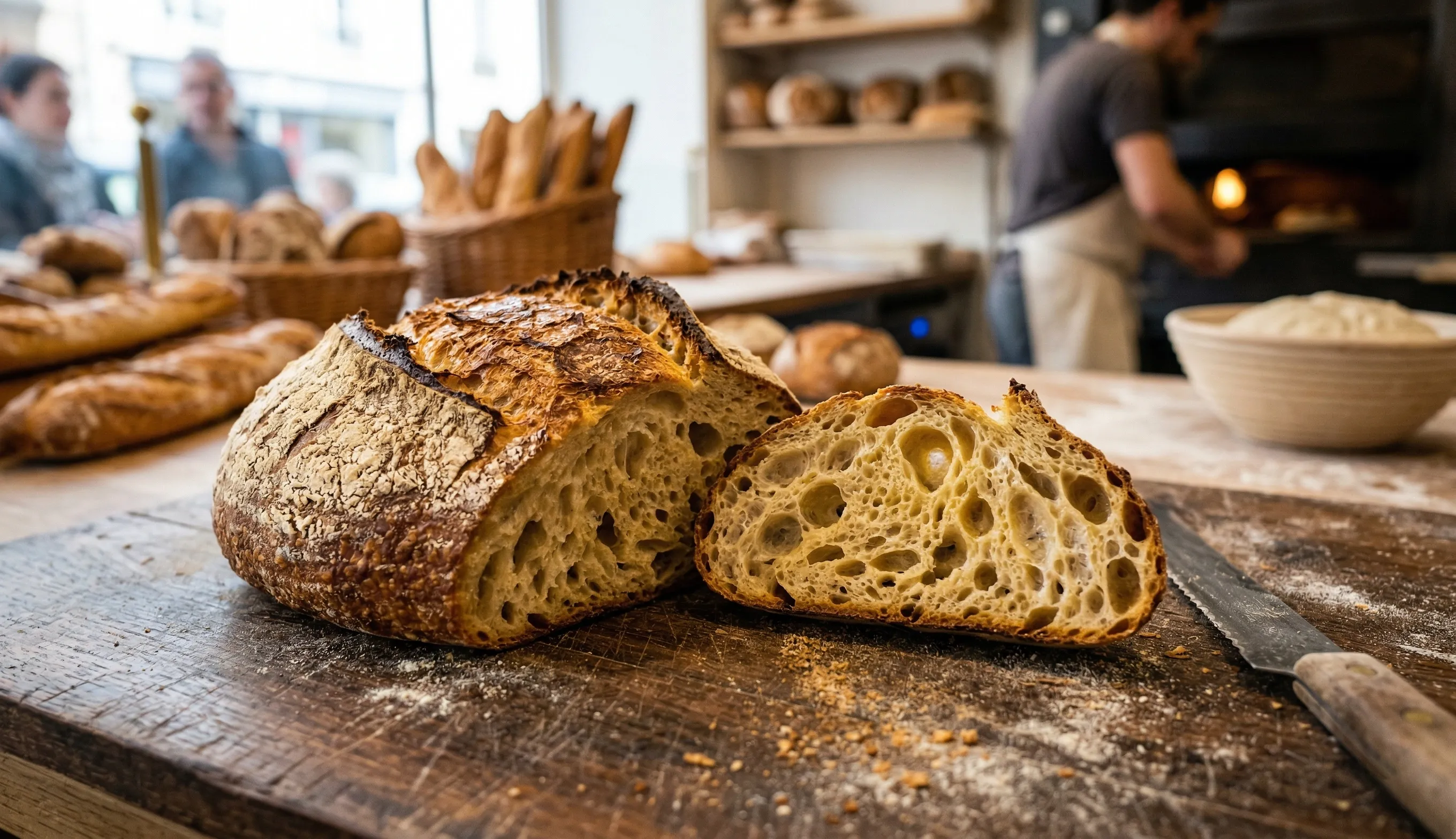 Pain de tradition à la farine T65 avec croûte croustillante et mie alvéolée