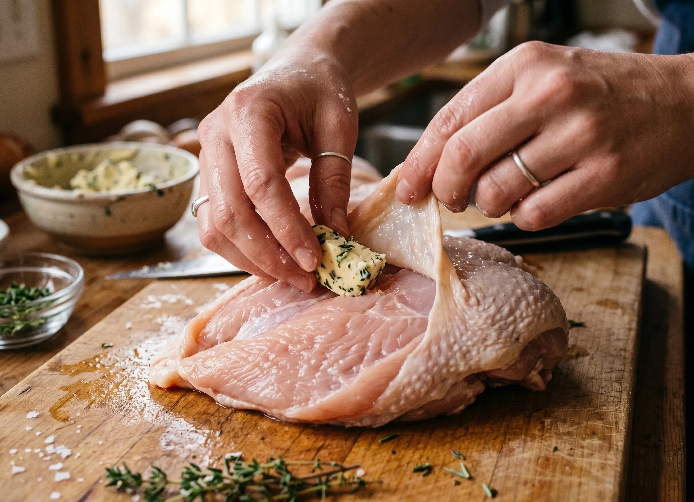 beurre sous la peau du poulet technique cuisson