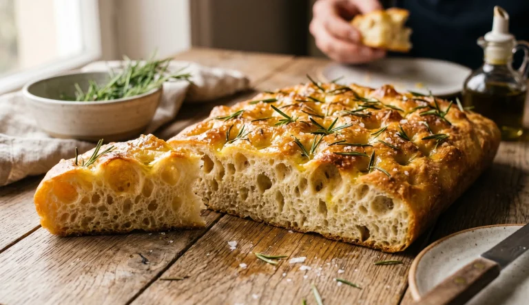 focaccia italienne moelleuse avec romarin et huile d'olive