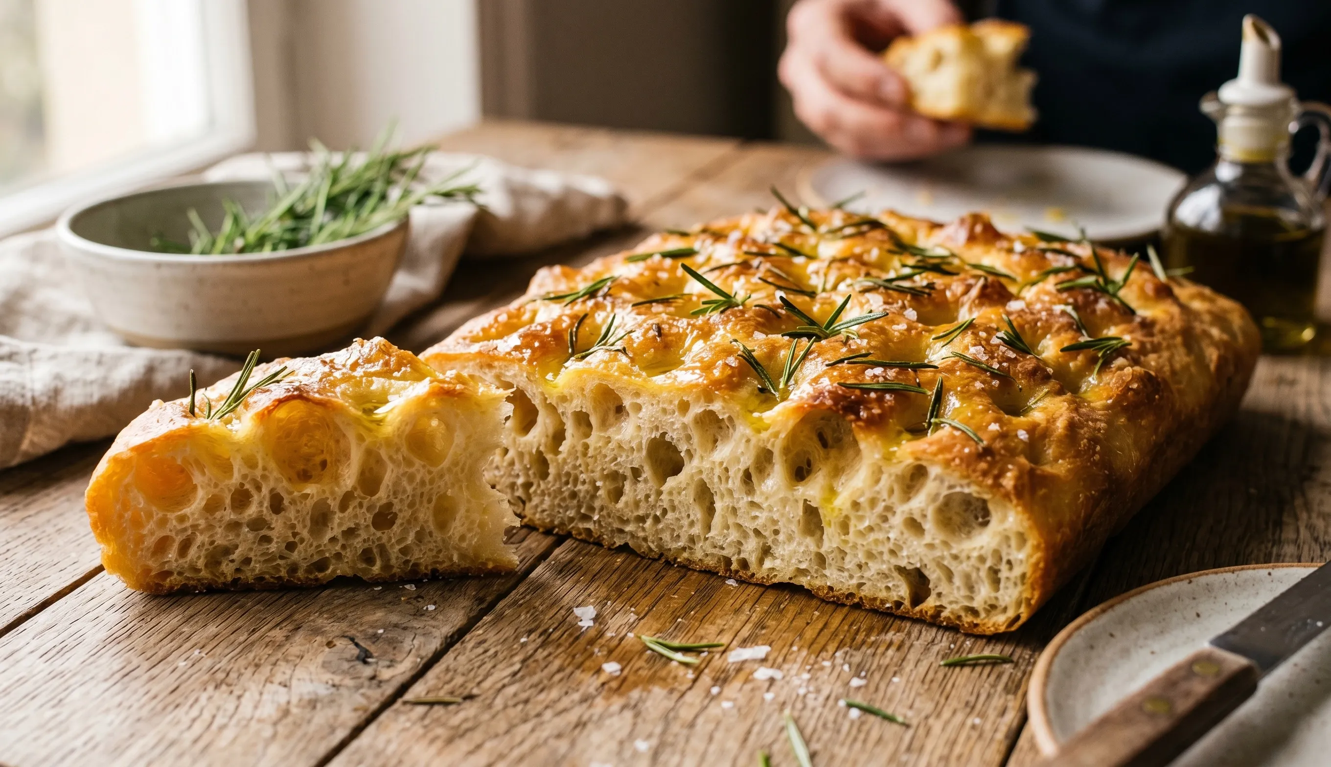 focaccia italienne moelleuse avec romarin et huile d'olive