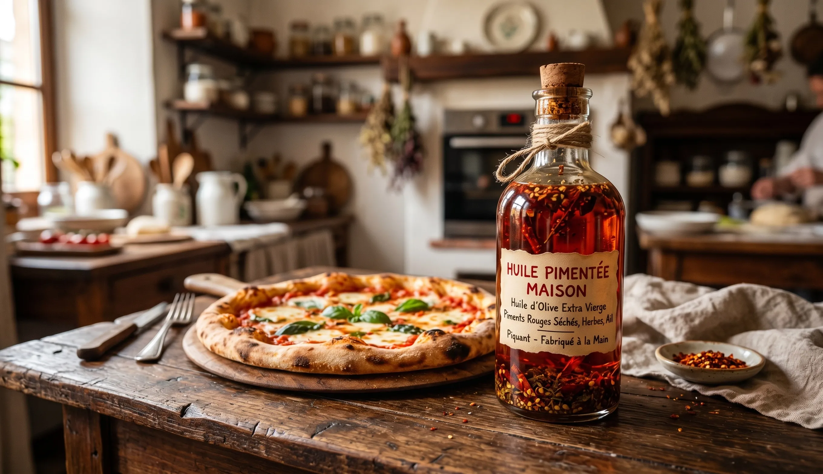 huile piquante maison pour pizza en bouteille