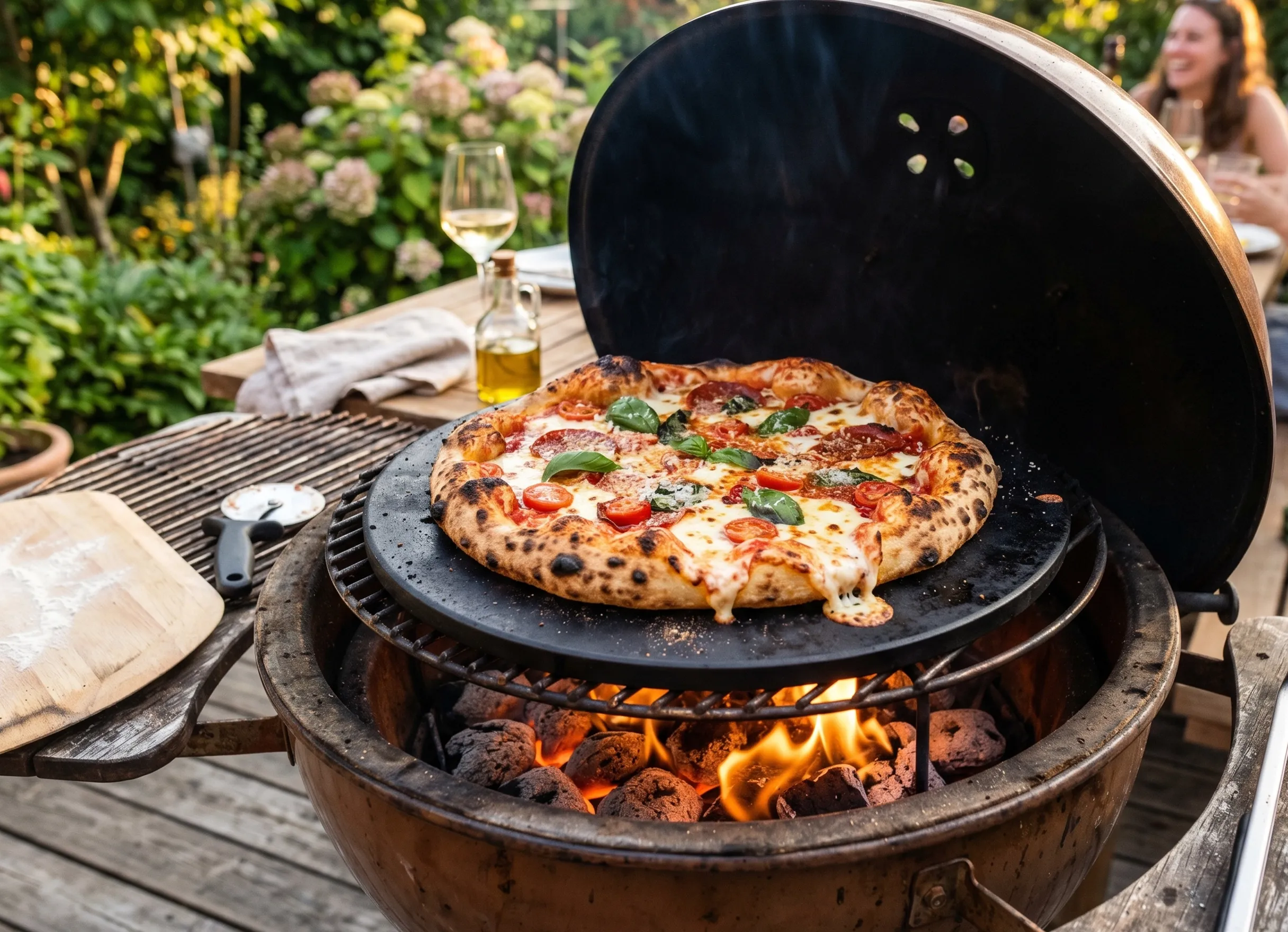 pizza cuite au barbecue effet feu de bois croûte grillée