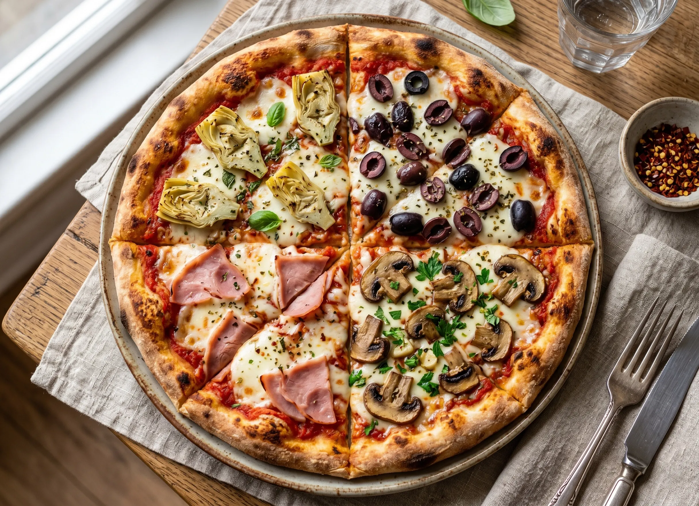 pizza quatre saisons ingrédients séparés traditionnelle