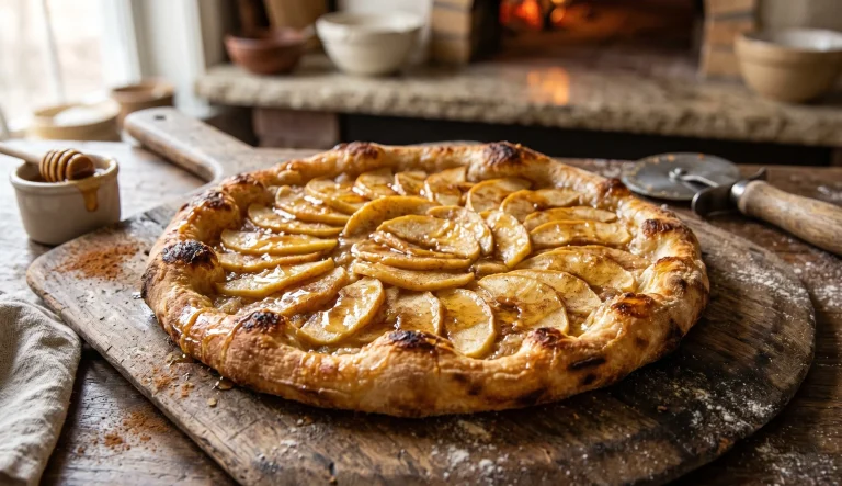 pizza sucrée aux pommes croustillante avec cannelle et miel