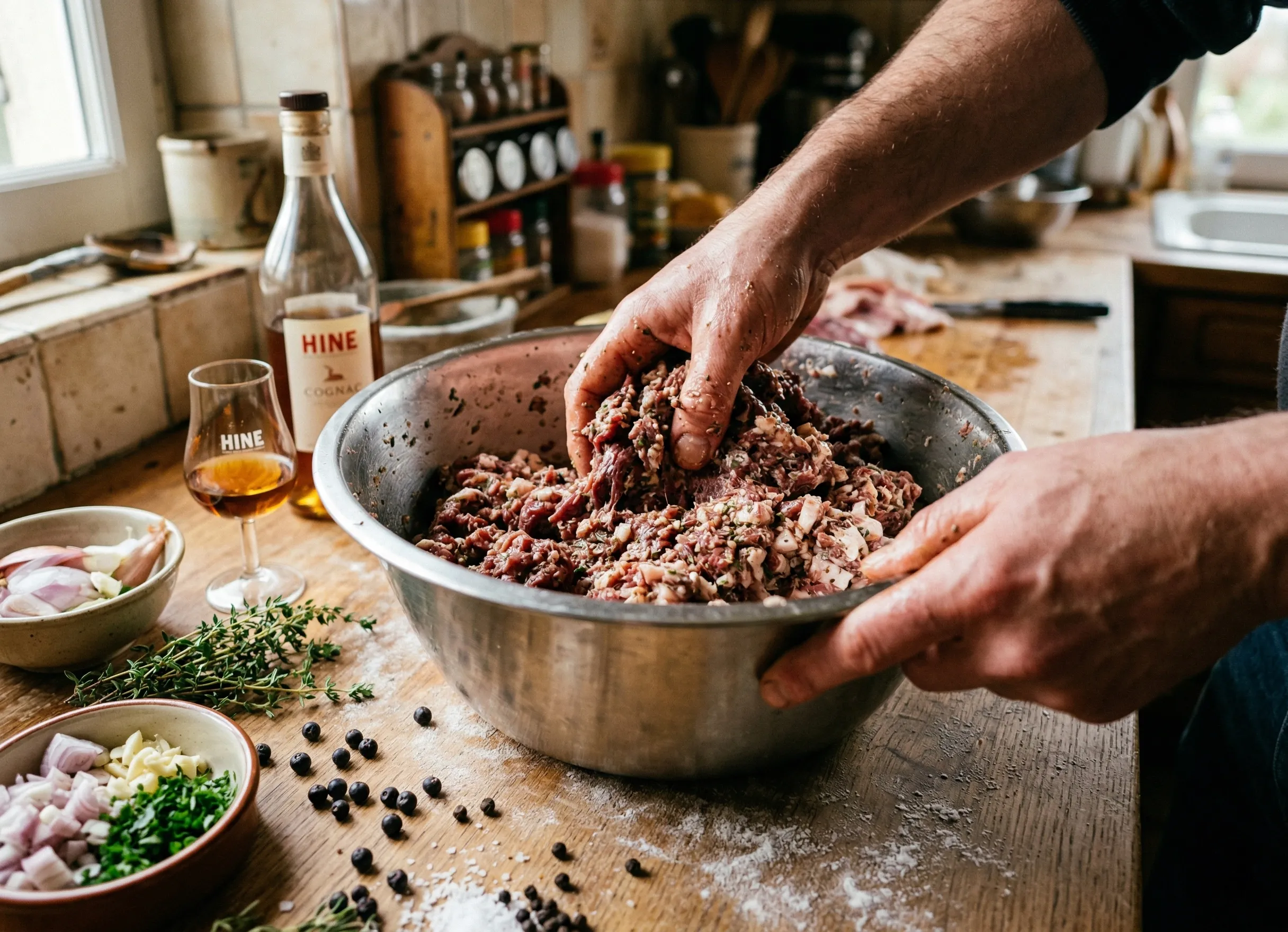 préparation farce terrine de chevreuil mélange viande gras