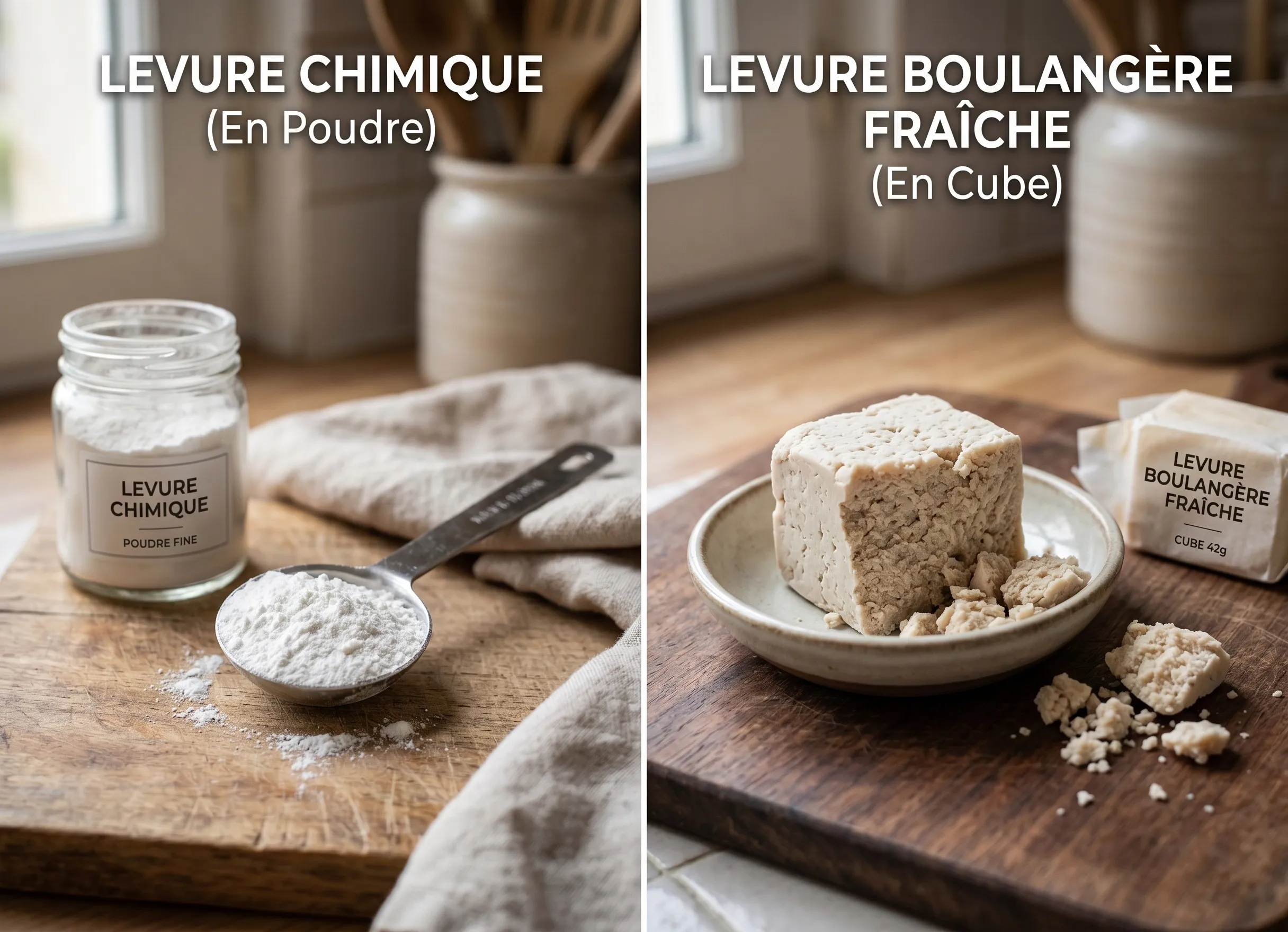 Différence entre levure chimique en poudre et levure boulangère fraîche en cube