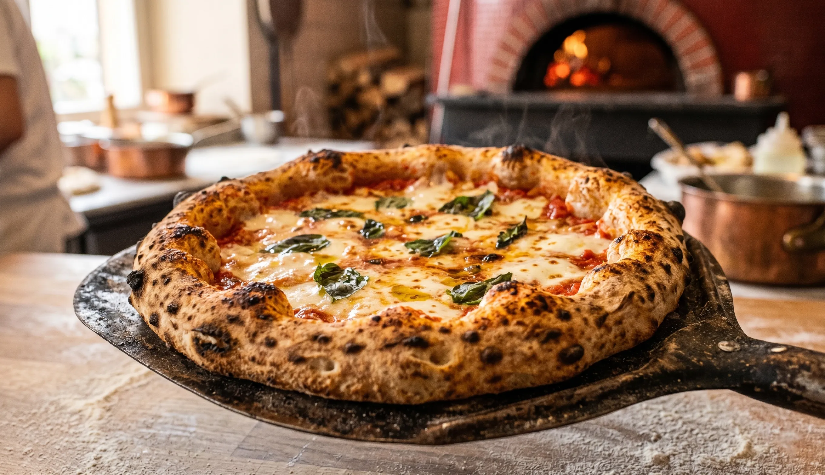 pizza napolitaine maison avec cornicione alvéolé et pâte croustillante