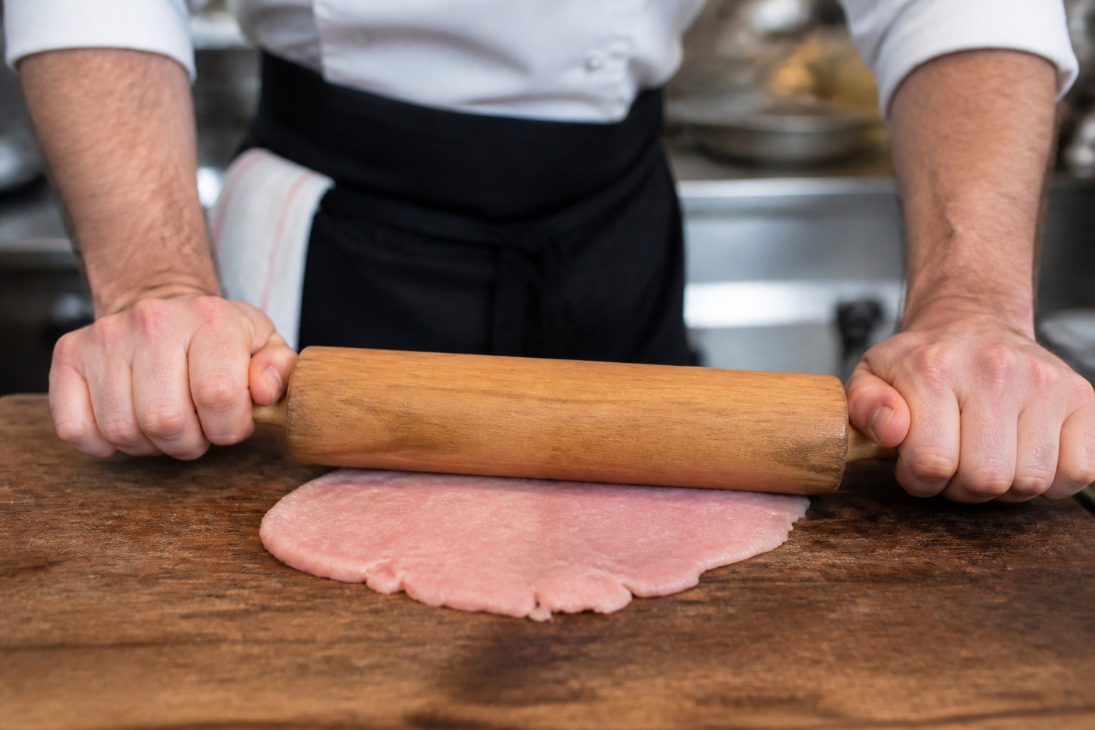 Aplatissage d'une escalope de veau au rouleau à pâtisserie