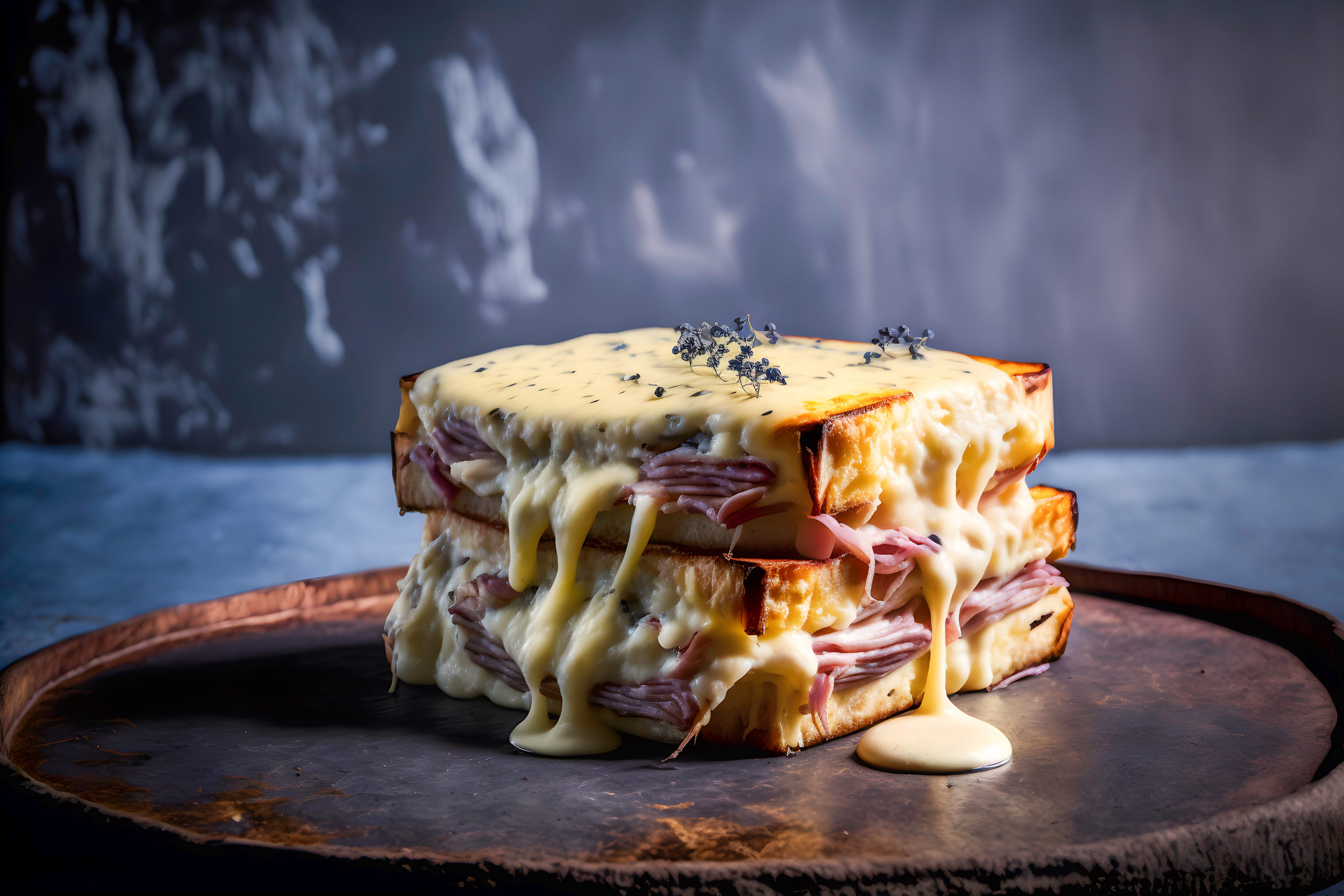 Tranches de pain garnies de pesto rosso, mozzarella et coppa